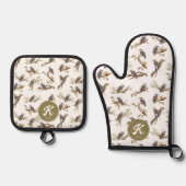 Lachen Kookaburra Australisch Eucalyptus Monogram Ovenwant & Pannenlap Set (Voorkant)