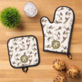 Lachen Kookaburra Australisch Eucalyptus Monogram Ovenwant & Pannenlap Set (Top down)