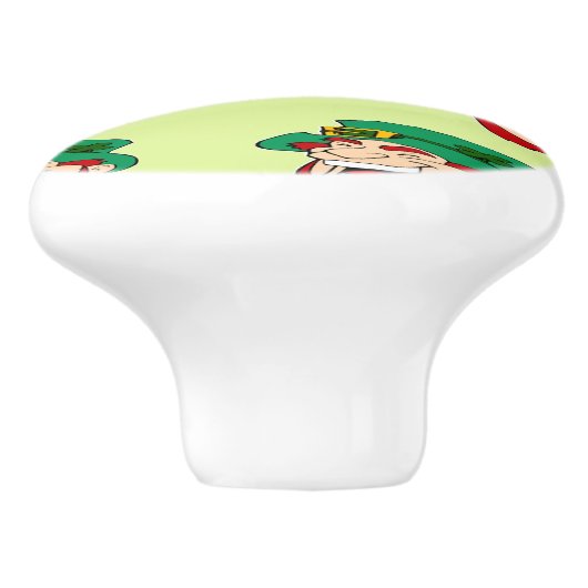 Lachen leprechauns op lichtgroen keramische knop (Zijkant)