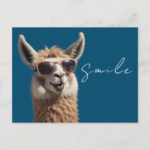 Lachen Llama Schattige Alpaca met Zonnebril Blauw Briefkaart