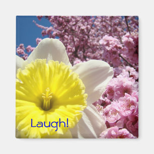 Lachen! magneet Gele Narcis Bloem Roze Bloesems