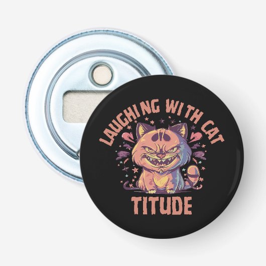 Lachen met kattige houding button flesopener (Voorkant)