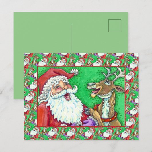 LACHEN SANTA & RENDIER KLOP KLOP GRAPPEN Grappig Feestdagenkaart (Voorkant / Achterkant)