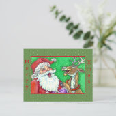 LACHEN SANTA & RENDIER KLOP KLOP GRAPPEN Grappig Feestdagenkaart (Staand voorkant)