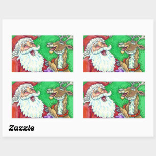 LACHEN SANTA & RENDIER KLOP KLOP GRAPPEN Grappig Rechthoekige Sticker