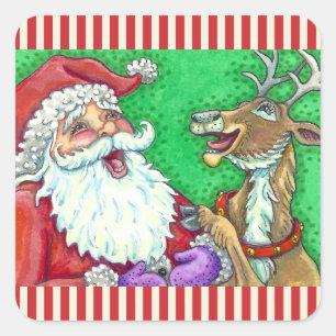 LACHEN SANTA & RENDIER KLOP KLOP GRAPPEN Grappig Vierkante Sticker