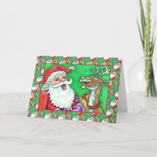 LACHEN SANTA & RENDIER KLOP KLOP GRAPPEN Verse Feestdagen Kaart