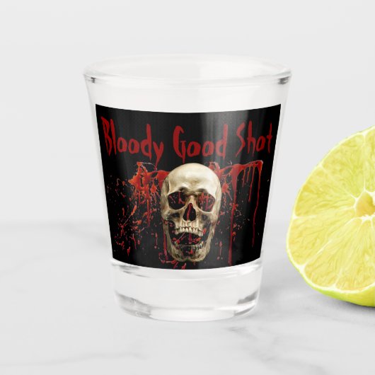 lachen schedel bloederig goed zwart halloween fees shot glas (Voorkant)