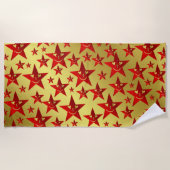 lachen, ster, sterren, rood, goud, glimlach, gezic strandlaken (Voorkant)