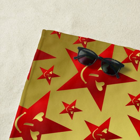 lachen, ster, sterren, rood, goud, glimlach, gezic strandlaken (In situ)