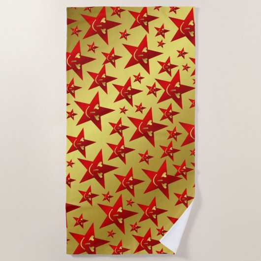 lachen, ster, sterren, rood, goud, glimlach, gezic strandlaken (Voorkant)