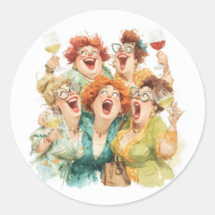 Lachen tijdens de nacht van de dames ronde sticker