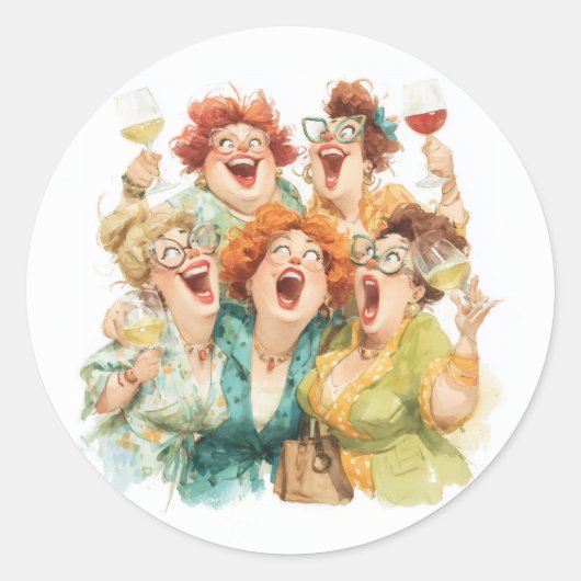 Lachen tijdens de nacht van de dames ronde sticker (Voorkant)