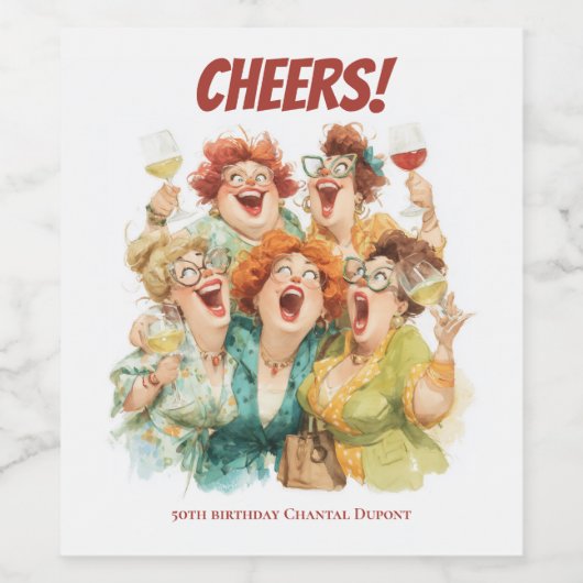 Lachen tijdens de nacht van de dames wijn etiket (Enkel label)