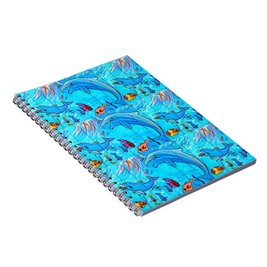 lachen van dolfijnen blauw notitieboek (Rechterzijde)