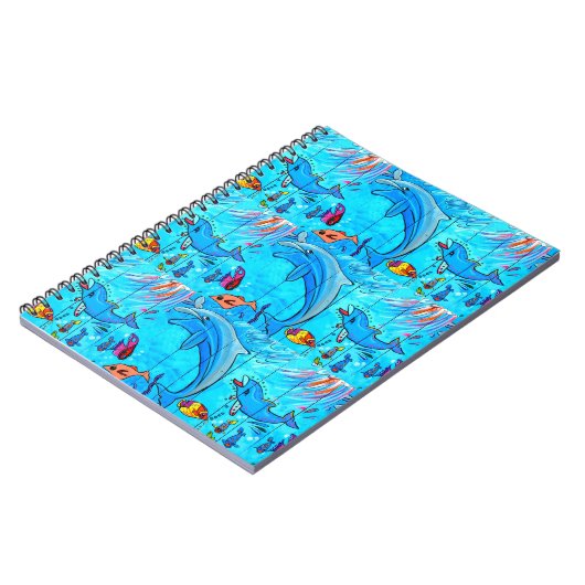 lachen van dolfijnen blauw notitieboek (Linkerzijde)