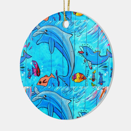 lachen van dolfijnen blauw ornament (Links)