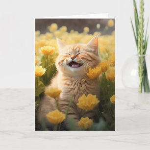 Lachen Verjaardagskitten in Bloemen Kaart