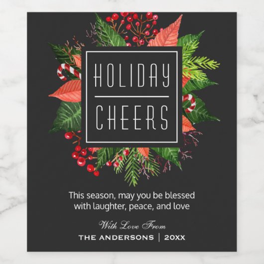 Lachen Vrede en Liefde | Vakantie Cheers Floral Wijn Etiket (Enkel label)