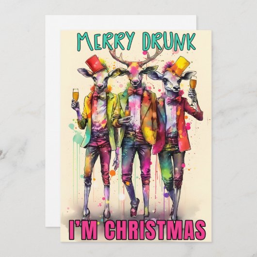 Lachend Dronken Feestdagenkaart (Voorkant / Achterkant)