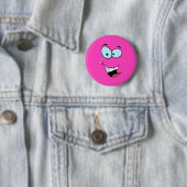 Lachend Gezicht Helder Roze Ronde Button 5,7 Cm (In situ)