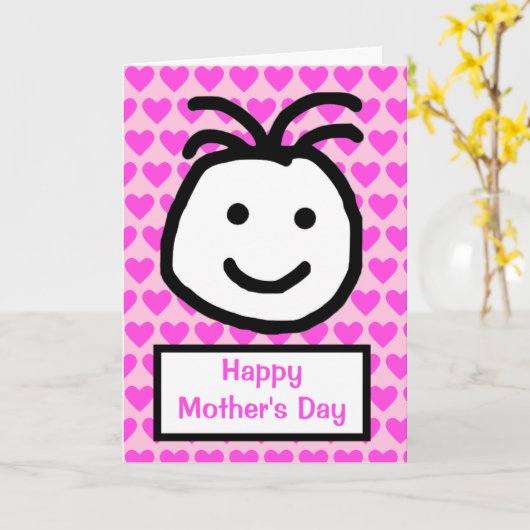 Lachend Gezicht Moederdag Kaart (Gele Bloem)