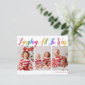 Lachend helemaal Rainbow 3 Kerstmis Foto Feestdagenkaart (Staand voorkant)