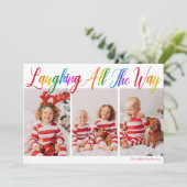 Lachend helemaal Rainbow 3 Kerstmis Foto Feestdagenkaart (Staand voorkant)