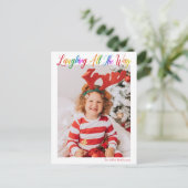 Lachend helemaal regenboog Kinder Kerstmis Foto Feestdagenkaart (Staand voorkant)