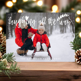 Lachend Onderweg Borstel Schrift Kerst Foto Feestdagenkaart