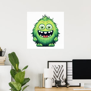 Lachend Schattig Groen Monster Cartoon Poster