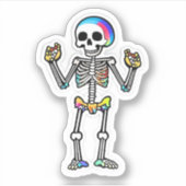 Lachend Skelet Halloween Regenboog Kleuren Sticker (Voorkant)