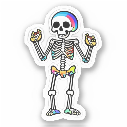 Lachend Skelet Halloween Regenboog Kleuren Sticker (Voorkant)