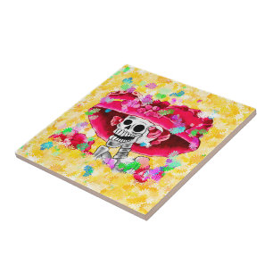 Lachend Skelet Vrouw Dia De Los Muertos Tegeltje