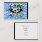 Lachend Skelet Vrouw in Bonnet op Blauw Visitekaartje (Voorkant / Achterkant)