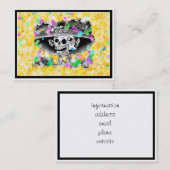 Lachend Skelet Vrouw in Bonnet op Geel Visitekaartje (Voorkant / Achterkant)