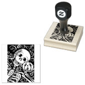 LACHEND SKELET & ZIJN JACK O LANTERN, HALLOWEEN RUBBERSTEMPEL (Gestempeld)