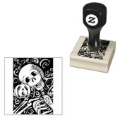 LACHEND SKELET & ZIJN JACK O LANTERN, HALLOWEEN RUBBERSTEMPEL (Gestempeld)