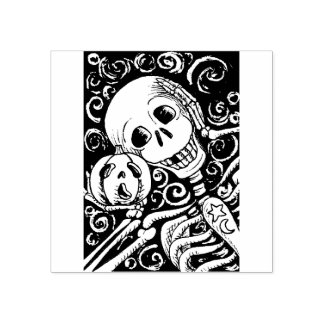 LACHEND SKELET & ZIJN JACK O LANTERN, HALLOWEEN RUBBERSTEMPEL