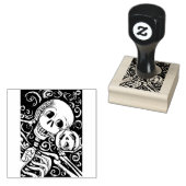 LACHEND SKELET & ZIJN JACK O LANTERN, HALLOWEEN RUBBERSTEMPEL (Gestempeld)