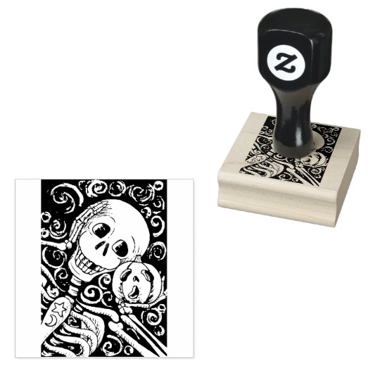LACHEND SKELET & ZIJN JACK O LANTERN, HALLOWEEN RUBBERSTEMPEL (Gestempeld)