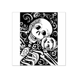 LACHEND SKELET & ZIJN JACK O LANTERN, HALLOWEEN RUBBERSTEMPEL