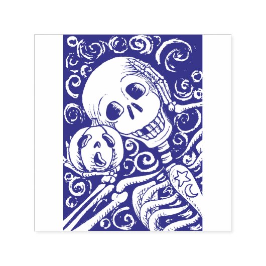 LACHEND SKELET & ZIJN JACK O LANTERN, HALLOWEEN  ZELFINKTENDE STEMPEL (Design)