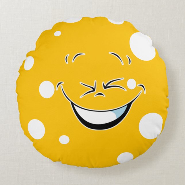 lachend sullig emoji gezicht rond kussen (Voorkant)