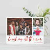 Lachend Tijdens de Weg Moderne Foto Schotse Ruit K Feestdagenkaart (Staand voorkant)