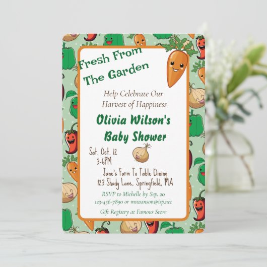 Lachend Veggies Baby shower Kaart (Staand voorkant)