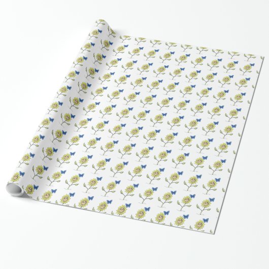 Lachend zonnebloem vlinder Wrapping Papier (Uitgerold)