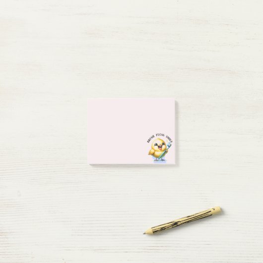 Lachende Baby Chick met Tandheelkundige Slogan Post-it® Notes (Op bureau)