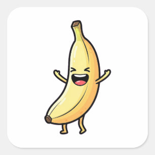 Lachende banaan – Cute Kawaii Illustratie Vierkante Sticker