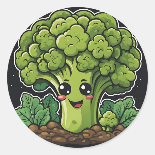 Lachende Broccoli Tuin Ronde Sticker (Voorkant)